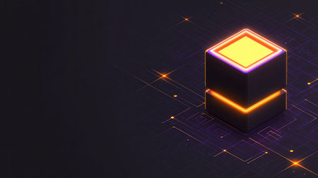 Isometric cube with purple and gold gradients, dark gray background, 3D render, in the style of Isapphire, created using Cinema 4D, Blender, Unreal Engine, and Octane Rendering. --chaos 30 --ar 16:9 --v 6.1 Job ID: fedbbb14-8552-4bbc-a3dc-4b439b4e9a34の素材