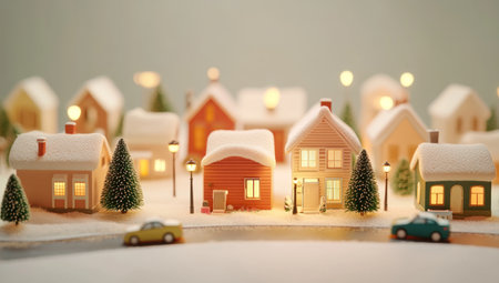 Minimalist, cute winter toy houses with snow, simple design, cute animation style, 3D render, beige background, soft lighting, cute little cars and street lamps around the scene, white background, low detail, high resolution, best quality. --ar 53:30 --v 6.1 Job ID: 4fc69277-a772-4949-82dd-1f5044add7b5の素材