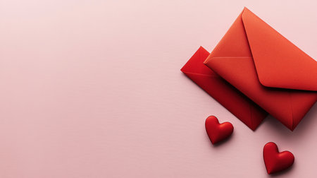 Valentine's Day banner, gift box, and red envelope on a pink background with copy space, flat lay top view, red heart decorations, love concept, romantic mood, pastel color theme, minimalist style, high-resolution photography, high detail, sharp focus, stock photo --chaos 30 --ar 16:9 --v 6.1 Job ID: a8c6b1e1-a27f-420f-add7-748ef4313d77の素材