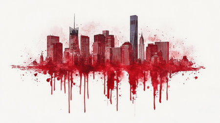 Red watercolor background, blurred cityscape on a white background, banner design. Red color. --chaos 30 --ar 16:9 --v 6.1 Job ID: d9b1a574-9810-4ed1-a992-a8de8f1a6f10の素材