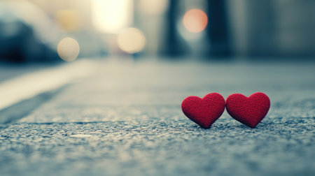 Valentine's Day background, two red hearts on the floor, white and gray background, blurred background, light gray gradient, bokeh effect, ultra-high definition resolution, high detail, professional photography, sharp focus, studio lighting --chaos 30 --ar 16:9 --v 6.1 Job ID: 91445191-4b77-4c15-aaf4-8cf8093bd70aの素材