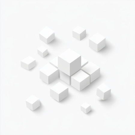 Isometric white vector cube with scattered blocks, on a white background, in a minimalistic style with simple shapes. --v 6.1 Job ID: 6659c52c-dfef-4a4d-9134-d9d48d3189e1の素材