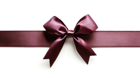 Burgundy satin ribbon with a bow, isolated on a white background. Detailed photograph, beautiful composition, soft colors, professional photography, sharp focus, high resolution. --chaos 30 --ar 16:9 --v 6.1 Job ID: a6ae127f-01e3-4d60-851c-1cb1c223ca9aの素材