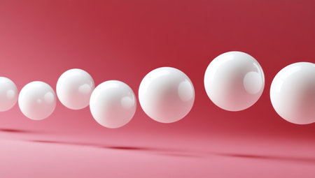 Surreal illustration of white spheres floating on a pink background, with soft lighting, high resolution, high detail, a simple and clean, minimalist style. --ar 53:30 --v 6.1 Job ID: 716aeb5b-3997-4c2d-837d-62fb8b2728aaの素材
