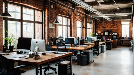 White vertical poster mockup on the wall in an open-space office with desks and computers, panoramic view. --chaos 30 --ar 16:9 --v 6.1 Job ID: 75a9e2c5-6a96-4fb8-a583-ee9af10c337eの素材