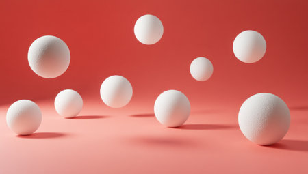 Surreal illustration of white spheres floating on a pink background, with soft lighting, high resolution, high detail, a simple and clean, minimalist style. --ar 53:30 --v 6.1 Job ID: 716aeb5b-3997-4c2d-837d-62fb8b2728aaの素材