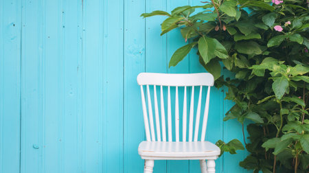 Photo of a blue wall with vertical wood paneling and a chair in front, creating an elegant interior design mockup. --chaos 30 --ar 16:9 --v 6.1 Job ID: ef0c3aed-831a-4c62-9b8e-45b88a1d99f8の素材