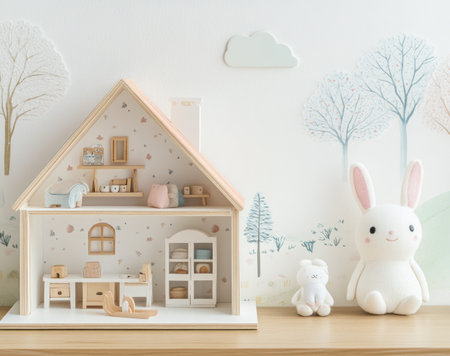 White background, light wood picture frame mockup on wall, cute kawaii-style dollhouse with white wallpaper and light pink accents, minimal design, simple shapes, in the style of Korean-inspired, soft edges, high resolution, 300 dpi. --ar 19:15 --v 6.1 Job ID: 746521db-0d2c-4bfa-b14a-8b525634b305の素材