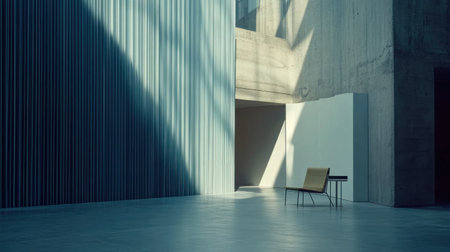 Photo of a blue wall with vertical wood slats in an empty room, a chair and side table nearby. Web banner with copy space on the right. --chaos 30 --ar 16:9 --v 6.1 Job ID: 34df6980-bff1-4b71-a3a0-b4ab1e2b0505の素材