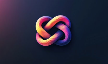 Abstract minimalistic, colorful logo of a knot with a gradient background, in the style of Rob Janoff and Jacek Yerka, 3D render. --ar 5:3 --v 6.1 Job ID: 58829fb7-4801-4585-a401-6119e43bb2d3の素材