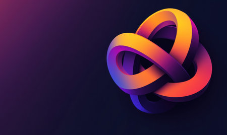 Abstract, colorful gradient background with a 3D knot shape on a dark purple background. This design element can be used for banners, posters, web and mobile app elements, digital marketing materials, and logo mockups. The image has been professionally color-graded for high resolution. --ar 5:3 --v 6.1 Job ID: 5400665d-c78b-4774-ac30-77f7ae9570e3の素材