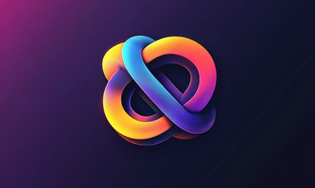 Abstract, colorful gradient background with a 3D knot shape on a dark purple background. This design element can be used for banners, posters, web and mobile app elements, digital marketing materials, and logo mockups. The image has been professionally color-graded for high resolution. --ar 5:3 --v 6.1 Job ID: 5400665d-c78b-4774-ac30-77f7ae9570e3の素材