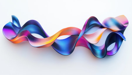 Abstract colorful wavy ribbon on white background, 3d rendering illustration of futuristic design element with purple blue and yellow color. Modern poster for digital art design template banner. --ar 53:30 --v 6.1 Job ID: ecf46af1-d215-4871-9ca0-9069c4ac65abの素材