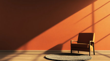 A warm, earthy brown wall background with a single armchair and round rug placed in the foreground, creating an inviting atmosphere for product display mockups or digital art. The soft lighting accentuates the textures of the furniture against the solid color backdrop, providing a simple yet elegant space to showcase products. --chaos 30 --ar 16:9 --v 6.1 Job ID: 3da3c24b-848d-4e6a-a379-7966dfa77609の素材