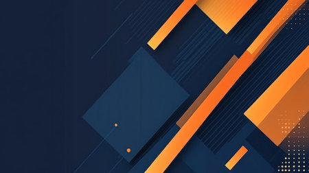 Blue background with orange diagonal stripes and geometric shapes, representing technology in the style of a corporate-style vector presentation template design banner. --chaos 30 --ar 16:9 --v 6.1 Job ID: ee03829d-79ce-4dce-8588-0bb438610170の素材