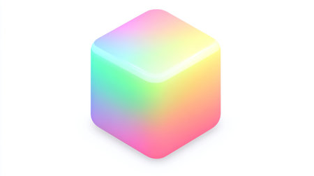 Colorful holographic cube icon, vector illustration on a white background, with no shadows or gradients, and smooth edges and corners. --chaos 30 --ar 16:9 --v 6.1 Job ID: 6c73a621-f5ac-4c58-b640-d1482671e483の素材