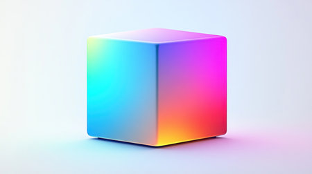Colorful holographic cube icon, vector illustration on a white background, with no shadows or gradients, and smooth edges and corners. --chaos 30 --ar 16:9 --v 6.1 Job ID: 6c73a621-f5ac-4c58-b640-d1482671e483の素材