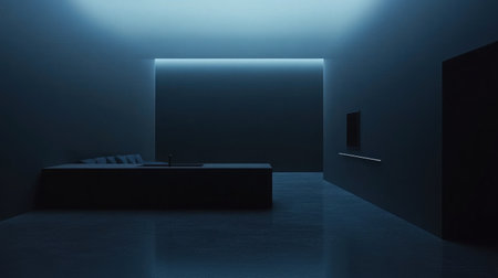 Black wall interior design of a modern living room and kitchen with a sofa, leaving space for text. 3D rendering. --chaos 30 --ar 16:9 --v 6.1 Job ID: 27fcfbf1-8c7e-412e-8e5f-4e454cff6cbeの素材