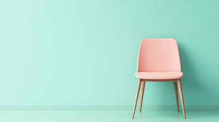Modern interior design with a pastel pink chair and copy space on a light green wall background, simple and minimal, 3D rendering. --chaos 30 --ar 16:9 --v 6.1 Job ID: 38f6ff0a-5c3c-483a-8157-8111f5cfef56の素材