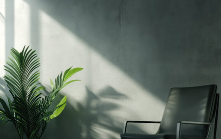 Minimalist gray wall background with a modern armchair and a green plant, interior design of a minimalist living room mock-up. --ar 8:5 --v 6.1 Job ID: 9680a802-f6b1-4f3f-8171-ef5f15b03ed5の素材