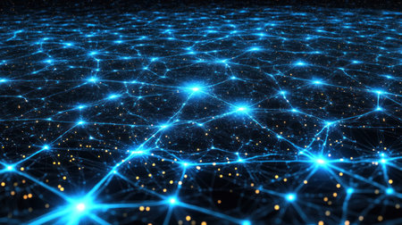 Abstract background of glowing particles in blue colors on a dark black water surface. Glowing underwater texture with a glow effect, blue light, and neon flare abstract motion design. Abstract illustration for video animation or banner design. High-resolution, highly detailed, stock photo in the style of Tim Hildebrandt. --chaos 30 --ar 16:9 --v 6.1 Job ID: 23973003-19a8-4773-921b-1f7de9ba23c6の素材