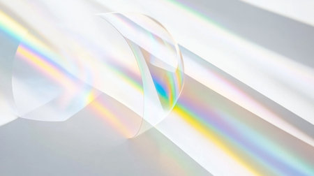 A white background with subtle rainbow light refraction across the surface, creating an ethereal and dreamy effect. --chaos 30 --ar 16:9 --v 6.1 Job ID: 4a0939f0-cbd1-413a-beee-35bda00587fbの素材