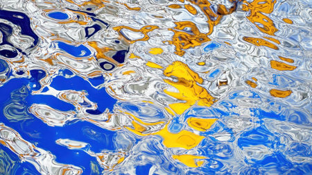 Close-up of a top view, bright blue water in a swimming pool with ripples and reflections, high-resolution photography. --chaos 30 --ar 16:9 --v 6.1 Job ID: c09c1ed1-b2e3-400c-bacb-9f23c4b20606の素材