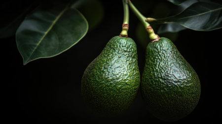 Vibrant blue and green leaves of an avocado plant, creating a lush backdrop for the concept of nature's beauty in darkness. Dark color backgrounds, beautiful, good vibes --chaos 30 --ar 16:9 --v 6.1 Job ID: 66d7512a-f73e-40f3-a7f5-da89fb41d3b6の素材