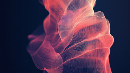 Black background with flowing lines in orange and dark blue, creating an abstract, tech-inspired design. The composition is simple yet captivating, featuring the interplay of light and darkness to create depth and movement. This vector illustration captures the essence of modern technology and digital artistry. Vector graphics with a focus on clean line work, adding detail and elegance. High resolution for crisp, sharp images. --chaos 30 --ar 16:9 --v 6.1 Job ID: 9fe995a6-4182-49e6-87e3-1957c5192b0aの素材