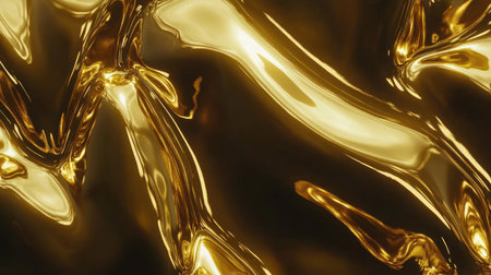 A close-up of the surface texture of golden fabric, with visible folds and glittering light reflections. The background is a dark yellow to create contrast between the gold and deep tones. There is an emphasis on detail in the lighting and texture. --chaos 30 --ar 16:9 --v 6.1 Job ID: c724a827-dcb6-48da-acee-c09e0704674aの素材