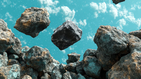 4 small asteroids floating in the asteroid belt, photorealistic, rendered in Octane, created in Unreal Engine, hyper-detailed, with a cinematic look and feel. --chaos 30 --ar 16:9 --v 6.1 Job ID: d6b71240-0208-4cf2-88b5-9871345b7626の素材