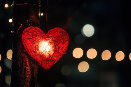 A red heart-shaped bokeh effect against a black background, creating an enchanting and romantic atmosphere for Valentine's Day or special events. --ar 3:2 --v 6.1 Job ID: b0926164-08e2-400c-8c94-105704e6e865の素材