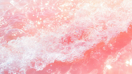 Close-up of a pink water texture background with sunlight reflection, a summer concept banner design. Flat lay, top view. --chaos 30 --ar 16:9 --v 6.1 Job ID: f324b554-1047-4c59-8101-7fc17f5e26adの素材