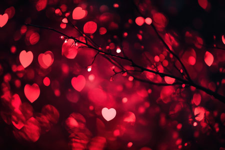 Blurred red lights with heart-shaped patterns on a black background. --ar 3:2 --v 6.1 Job ID: b3ce3806-5eda-4645-8195-61dcd8472577の素材