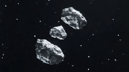 4 small asteroid-like rocks floating in space, black background, hyper-realistic, Octane render, 3D model, Unreal Engine. --chaos 30 --ar 16:9 --v 6.1 Job ID: 63a3ca8b-f7d3-40e1-939c-d74d04917090の素材