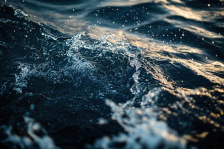 A close-up of the surface texture, showing fine particles and swirls in shades of blue against the deep black water. The scene is illuminated by soft light that highlights these intricate patterns. --ar 3:2 --v 6.1 Job ID: 4c90688c-0178-4d17-8ab5-80028a89ce3cの素材