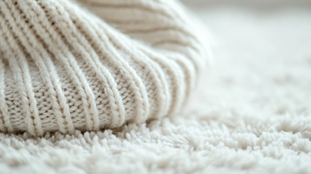 A close-up of the fabric texture on top, showcasing its soft and delicate weave against a neutral background. The focus is placed on one side where there's an intricate pattern with small stitches, indicating it may be part of or home decor material. This shot captures the fine details in detail, making for a visually appealing presentation of the beige-colored yarn that adds warmth to any setting --chaos 30 --ar 16:9 --v 6.1 Job ID: 3e7fb293-e6cf-4785-b841-18b6f4dbfac5の素材