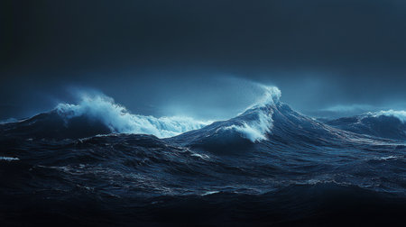 Abstract dark blue glowing particles and energy in the ocean, low-angle shot, depth of field, motion blur, close-up, dark background, wide-angle lens, atmospheric perspective, hyper-realistic, hyper-detailed, high resolution. --chaos 30 --ar 16:9 --v 6.1 Job ID: 1757fa93-2858-4a21-918f-981358ddff8aの素材