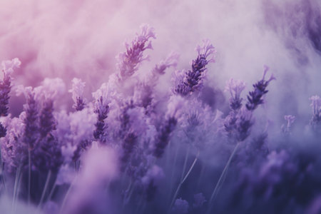 Close-up of lavender plants in full bloom, creating an enchanting and soothing atmosphere with their purple hues. Stylish stock photo, close-up shot, high-resolution photography. --ar 3:2 --v 6.1 Job ID: 24de4ed4-ba29-4b10-b89c-9795bacbc5e7の素材
