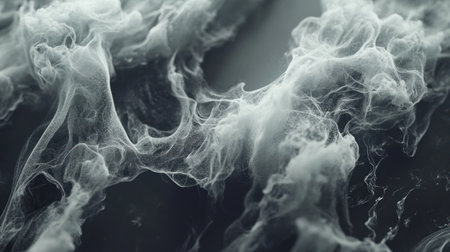Abstract white wave lines on a grey background, close-up. Soft and delicate smoke abstract background. Minimalist design with copy space for text or logo. Highly detailed, hyper-realistic, with detailed light reflections, cinematic photography, 35mm lens, f/22, ultra-high resolution, HDR. --chaos 30 --ar 16:9 --v 6.1 Job ID: 76c187b1-a3f6-4e68-9a0f-b4c49e82b2e9の素材