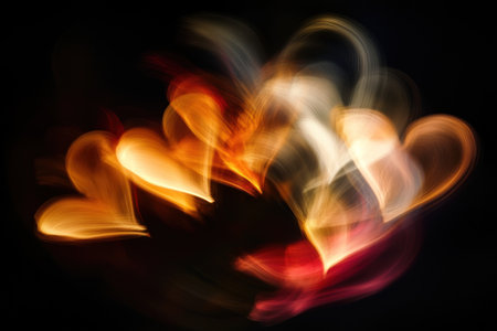 Blurred hearts in the dark, creating an enchanting and romantic atmosphere for a Valentine's Day celebration. --ar 3:2 --v 6.1 Job ID: 4158e123-5d3c-43f0-99db-3e3534c36d77の素材