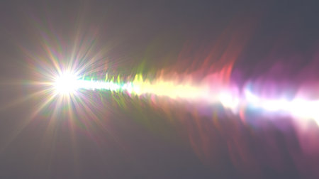 A single, narrow rainbow arches across the sky against a grey background. The light from behind shines through, creating an iridescent effect on the white surface below. It's a simple yet beautiful scene that captures the natural beauty of sunlight. --chaos 30 --ar 16:9 --v 6.1 Job ID: 84a2122e-57ca-48ad-adba-e77453572902の素材