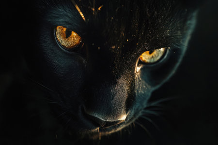 Black panther, glowing eyes, dark background, macro photography. The powerful feline's piercing gaze stares intently from the shadows, its eyes shimmering with an otherworldly luminescence against the deep, inky backdrop. This captivating macro photograph showcases the majestic beauty and raw intensity of the black panther, a magnificent predator of the wild. --ar 3:2 --v 6.1 Job ID: b9d8d8aa-adf4-4db4-8f9c-71d39e7f0966の素材