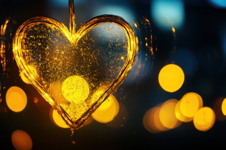 Golden heart-shaped bokeh, black background, yellow lights, Valentine's Day theme --ar 3:2 --v 6.1 Job ID: 6196e2e7-6758-4b6e-be1d-5d45c8ae9d64の素材