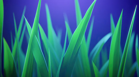 Close-up of grass in the style of glitch art, with neon blue and green colors, high contrast, a purple background, video noise, glitch effect, a surreal and dreamy atmosphere, intricate details, and depth blur. --chaos 30 --ar 16:9 --v 6.1 Job ID: e38659e8-8a44-4c4f-98a7-07b64b5b45ffの素材