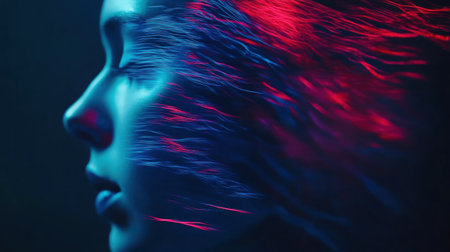 Dark background, speed lines of blue and red light on the left side of the screen, horizontal motion, blurred effect, dark blue and purple tones, black background, vertical composition, minimalist style, high contrast lighting, fast shutter speed, abstract elements, cool tone, sense of movement. --chaos 30 --ar 16:9 --v 6.1 Job ID: 101526c9-ea54-4c07-9998-9f32c77977fcの素材