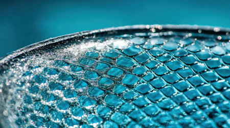 Close-up of water ripples in a swimming pool, against a blue background. High-resolution photography, with insanely detailed, fine details. Isolated on a plain background, a professional stock photo. Featuring cinematic studio lighting, volumetric lighting, and award-winning color grading and composition. --chaos 30 --ar 16:9 --v 6.1 Job ID: 3b34758e-46ea-4425-9a42-32966c217d85の素材