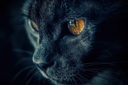 Black panther, glowing eyes, dark background, macro photography. The powerful feline's piercing gaze stares intently from the shadows, its eyes shimmering with an otherworldly luminescence against the deep, inky backdrop. This captivating macro photograph showcases the majestic beauty and raw intensity of the black panther, a magnificent predator of the wild. --ar 3:2 --v 6.1 Job ID: b9d8d8aa-adf4-4db4-8f9c-71d39e7f0966の素材