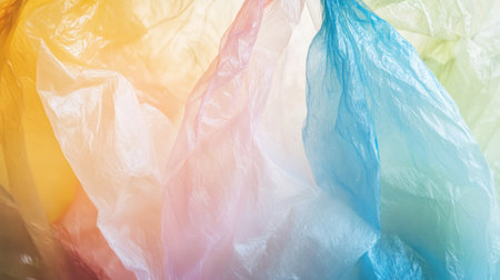Close-up of a white plastic bag with a rainbow reflection, creating an ethereal and dreamy effect. The light reflects on the surface, giving it a subtle iridescence. --chaos 30 --ar 16:9 --v 6.1 Job ID: 8be15f4a-0e07-4c74-b0fe-168873456843の素材