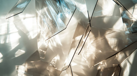 Abstract white background with shadow and light effects. The texture of the transparent plastic wrap in the foreground creates an elegant, minimalist aesthetic. --chaos 30 --ar 16:9 --v 6.1 Job ID: a9c7786b-c537-43e6-b3c2-87c929979468の素材